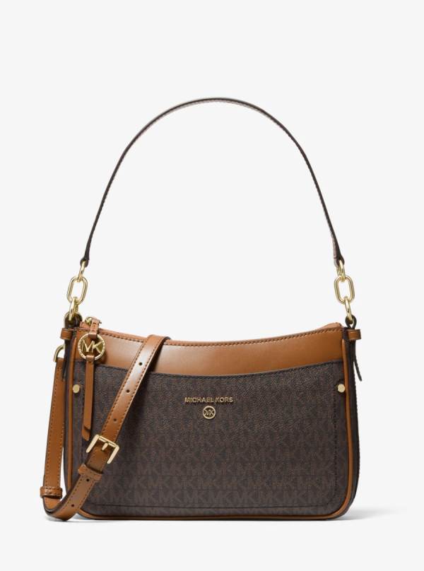 Damske Taška Cez Rameno Michael Kors Jet Set Medium Logo Čokoláda Žlté - Kabelky Michael Kors Obchod | IKLXF-0128